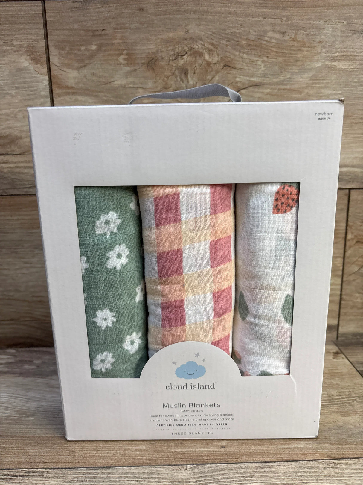 NEW Cloud Island 3pk Muslin Swaddle Blanket in Floral Gingham