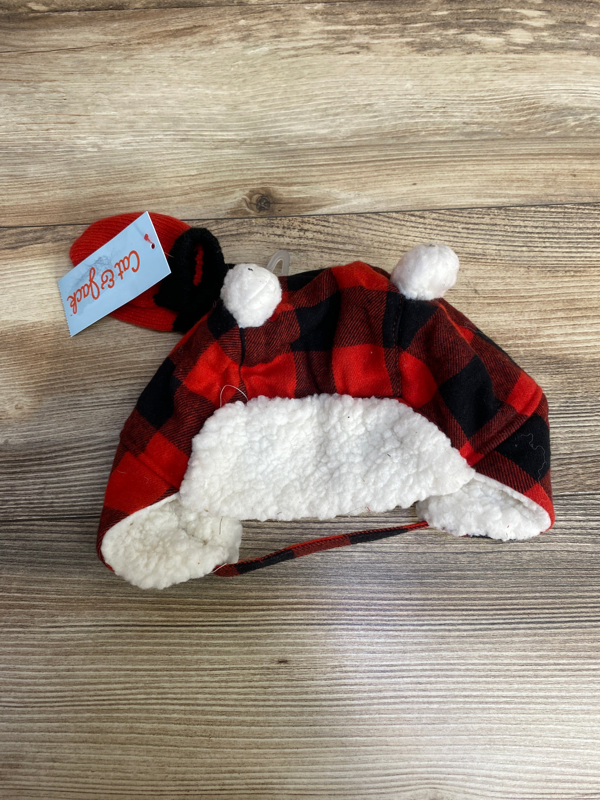 NEW Cat & Jack Buffalo Check Faux Fur Hat & Mitten Set sz 6-12m