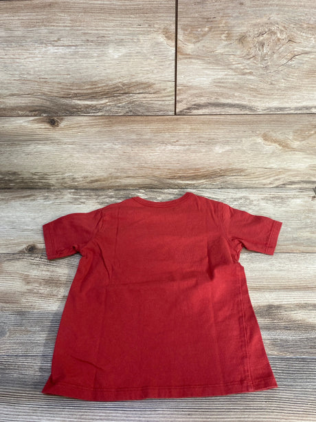Back view of Children's Place red toddler T-shirt (4T) showing short sleeves and plain back on wood floor