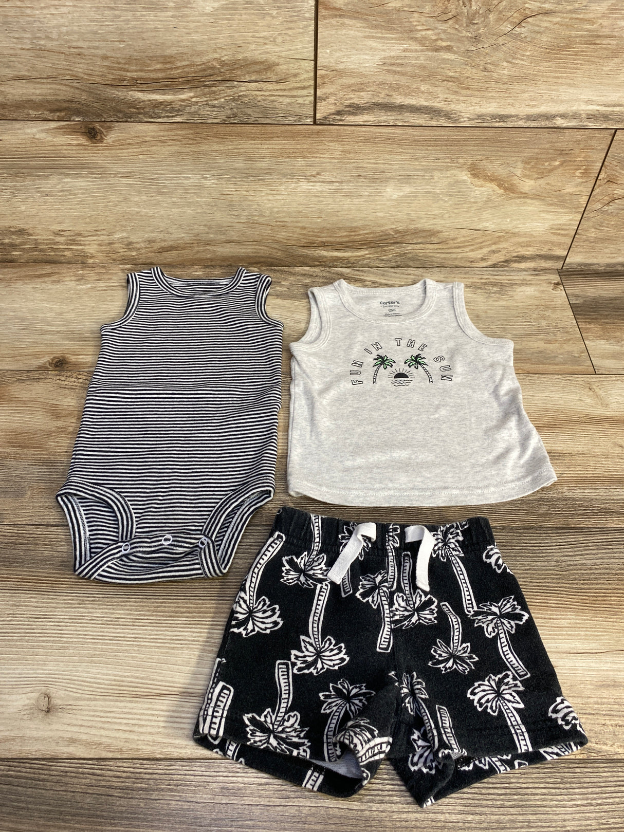 Just One You 3pc Fun In The Sun Tank Top & Short Set Grey sz 12m