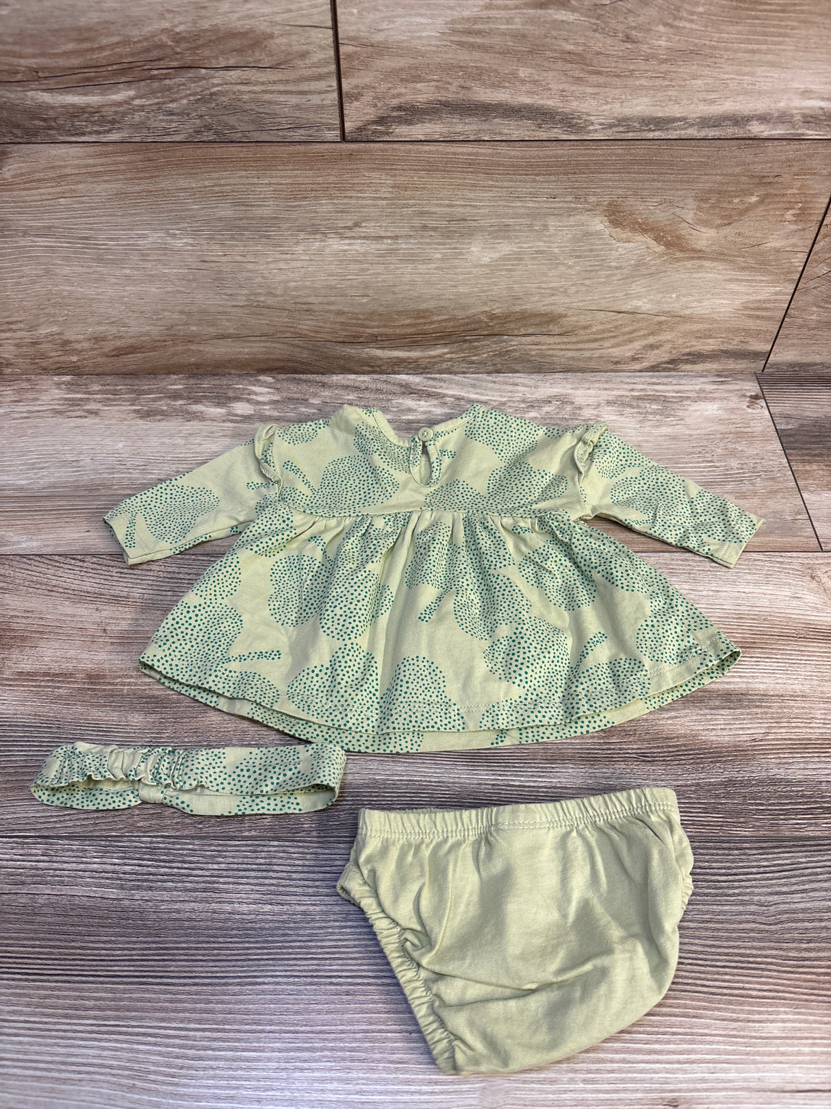 Carter's 3pc Heart Print Dress & Bloomers Set Sage sz Newborn