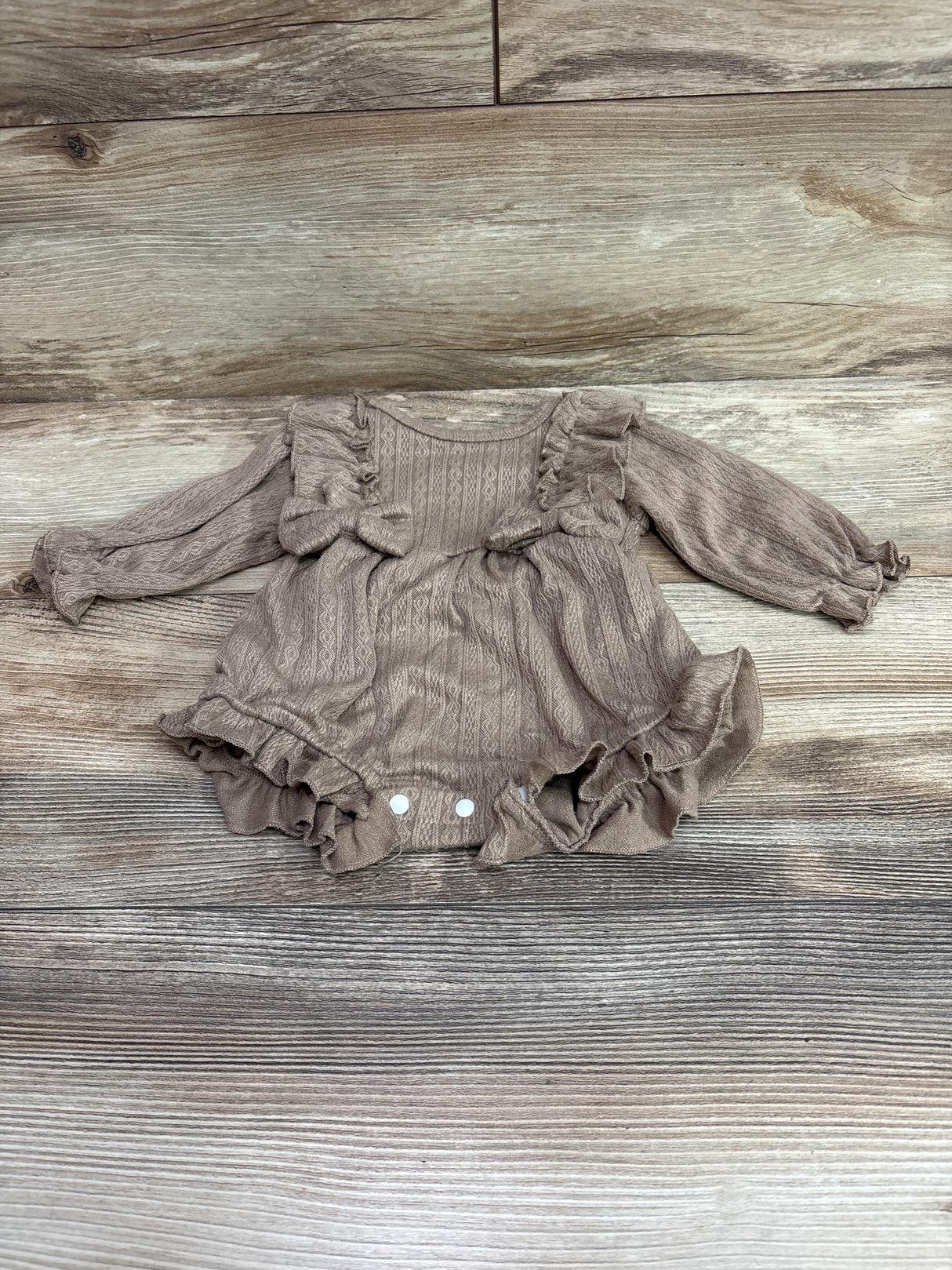 Generic Knit Long Sleeve Bow Bubble Romper Tan sz 0-3m