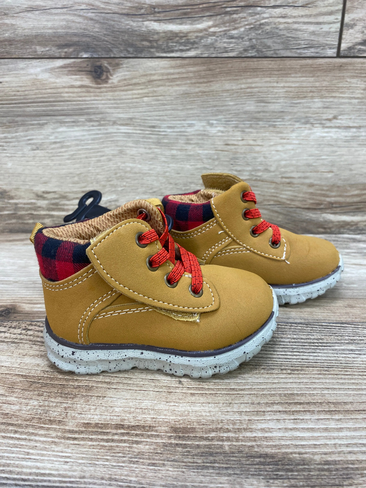 NEW Wonder Nation Tucker Work Boots Flannel Trim Wheat Sz 4c