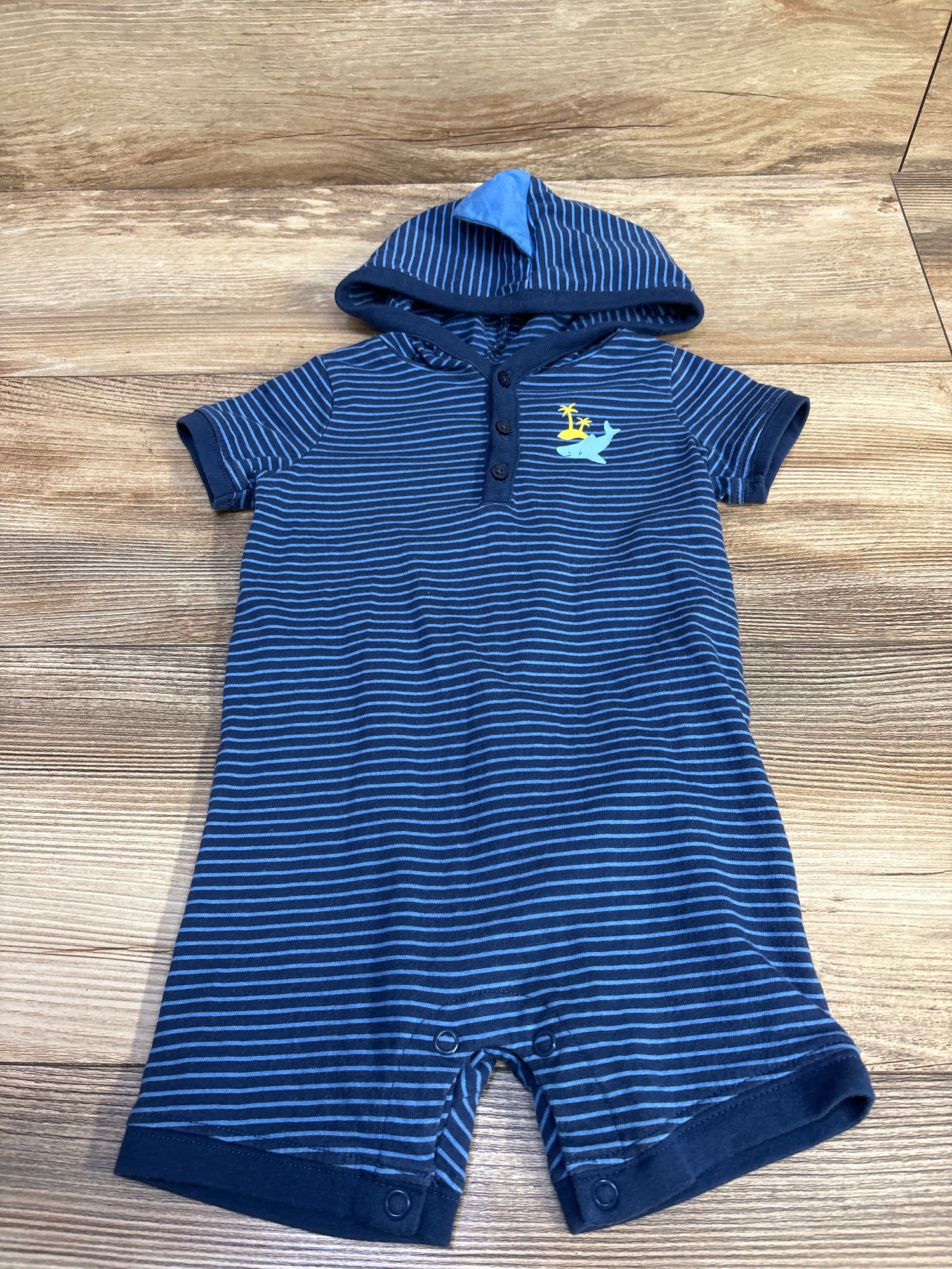 Just One You Hooded Henley Shortie Romper Blue sz 9m