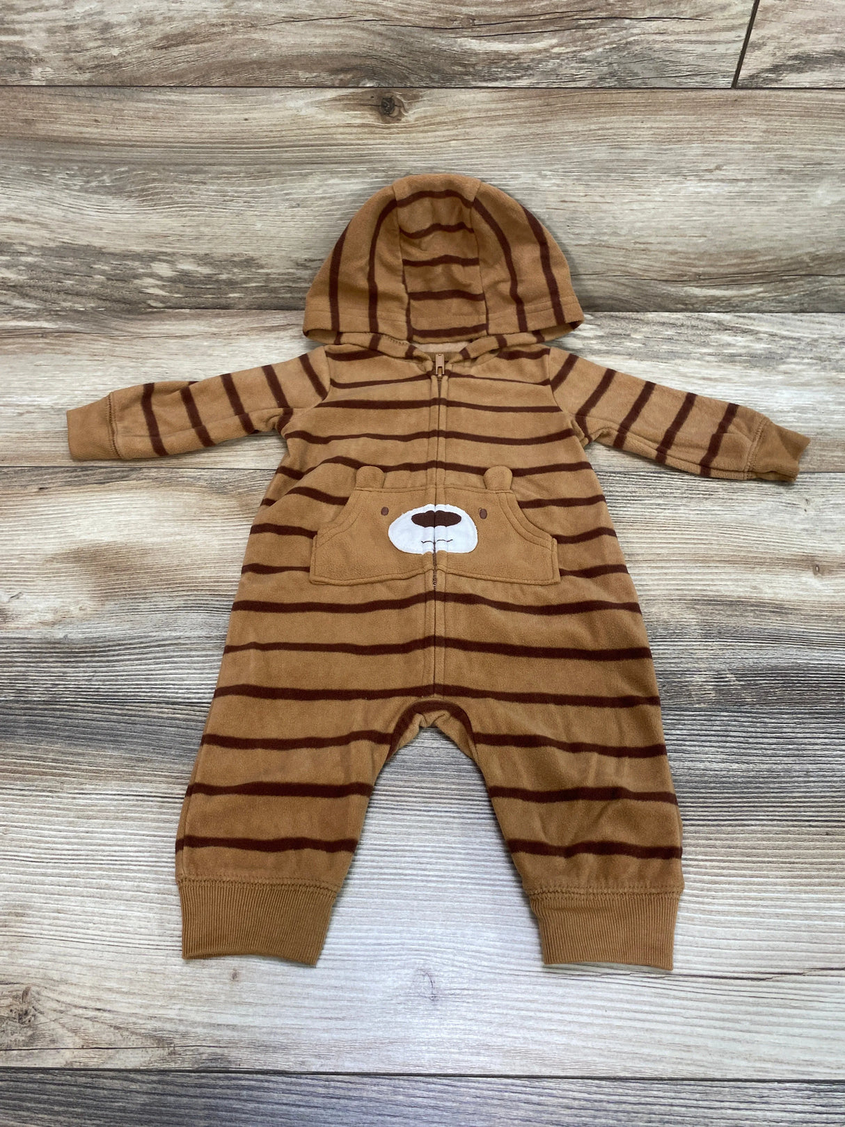 Just One You Striped Fleece Hooded Coverall Brown sz 3m