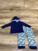 Harry & Violet Reverable Button Up & Bottoms Set Navy sz 3-6m