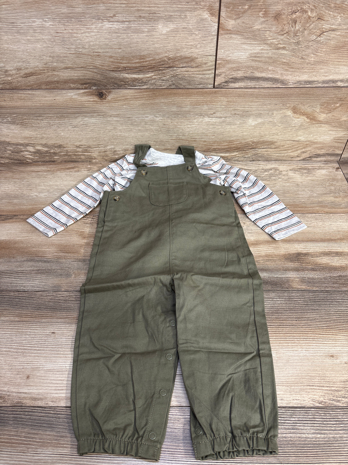 Just One You 2pc Overall & Striped Shirt Set White sz 18m