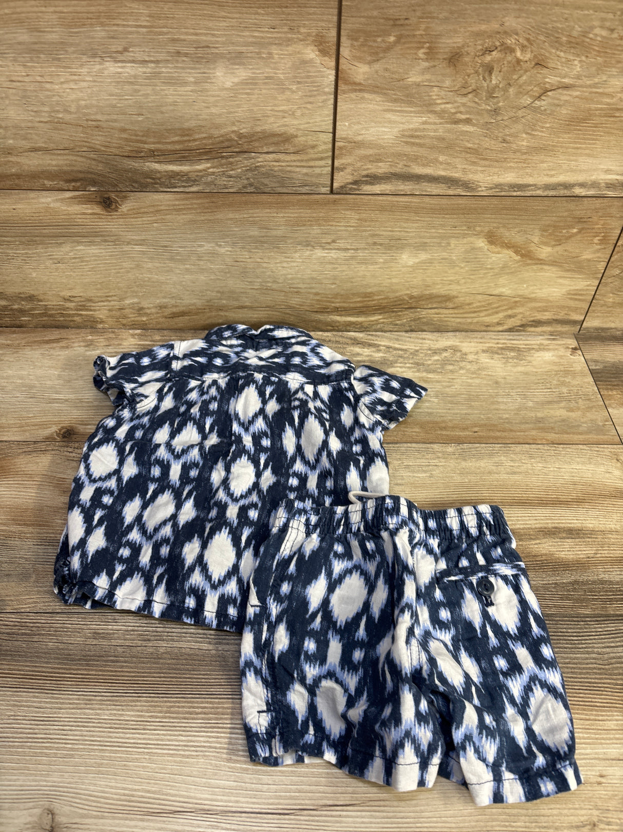 Baby Gap 2pc Linen-Blend Button-Down Shirt & Shorts Set Blue sz 18-24m
