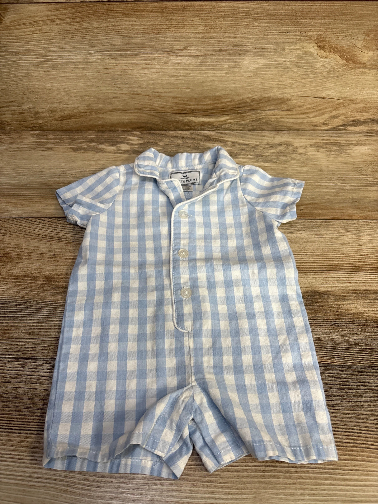 Petite Plume Twill Summer Romper in Light Blue Gingham sz 0-3m - Me n Mommy To Be