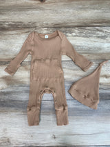 2pc Ribbed Hat & Coverall Brown sz Newborn