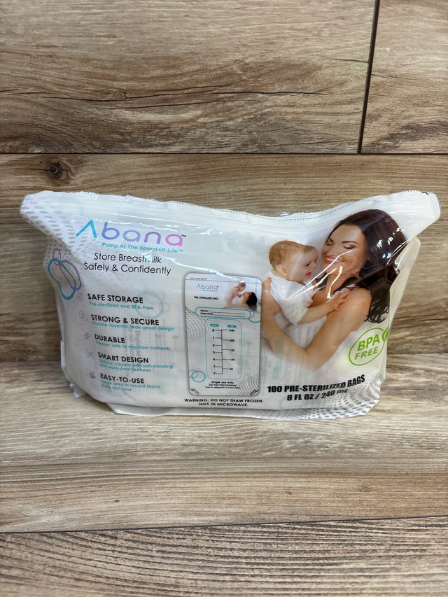 Abana pre-sterilized breastmilk storage bags, BPA-free, 8 oz, 100 count for safe baby feeding