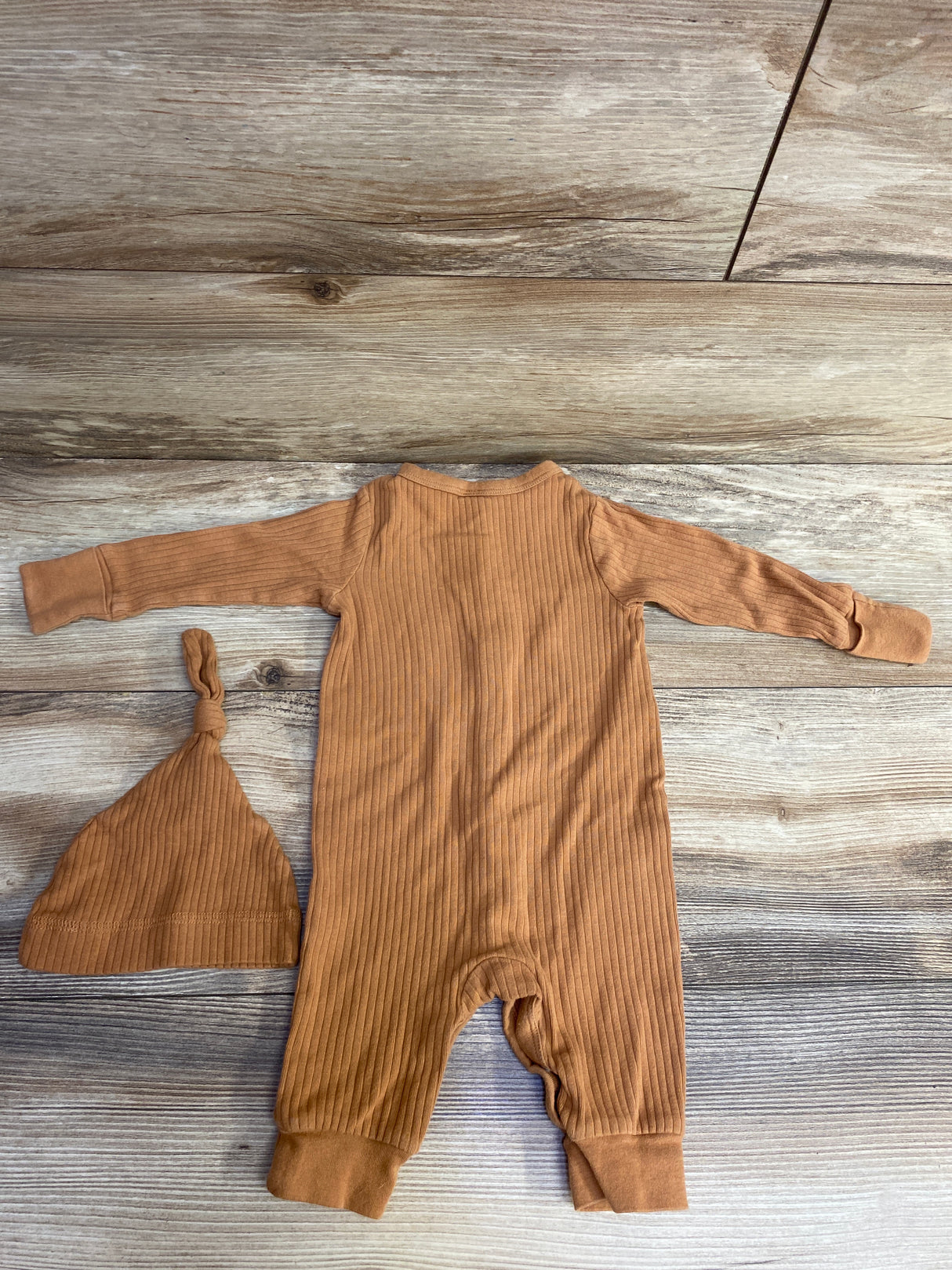Modern Moments 2pc Ribbed Coverall & Hat Set Brown sz 0-3m
