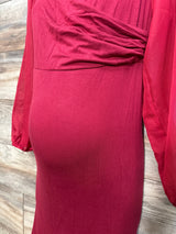 Saslax Long Chiffon Sleeve Tired Mermaid Maternity Dress Red sz Medium