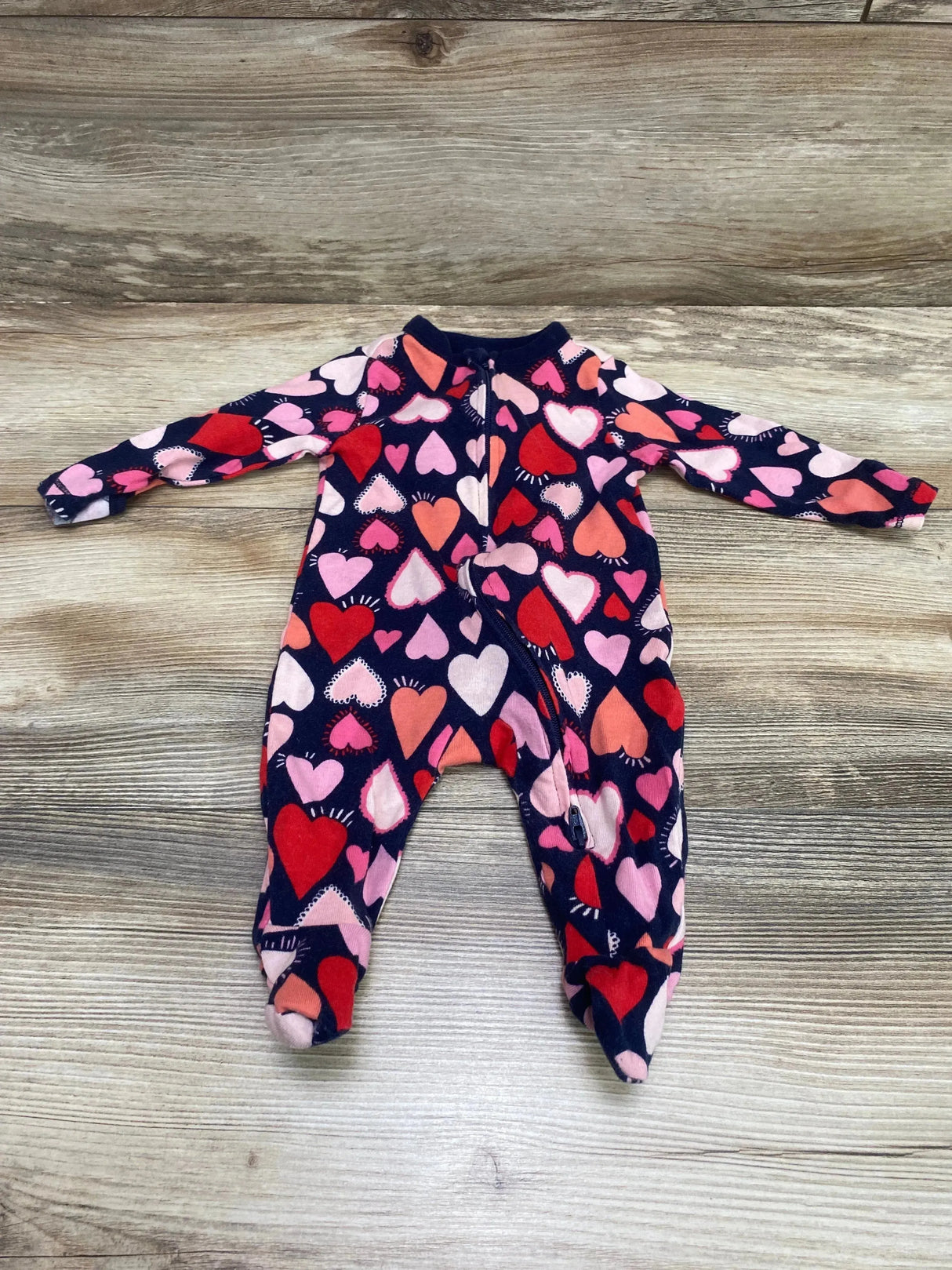 Old Navy Heart Print Sleeper Navy sz 0-3m