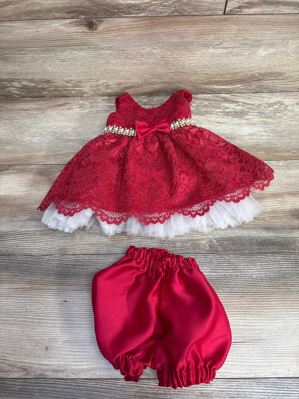 American Princess 2pc Pearl Bow Dress Red sz 6m
