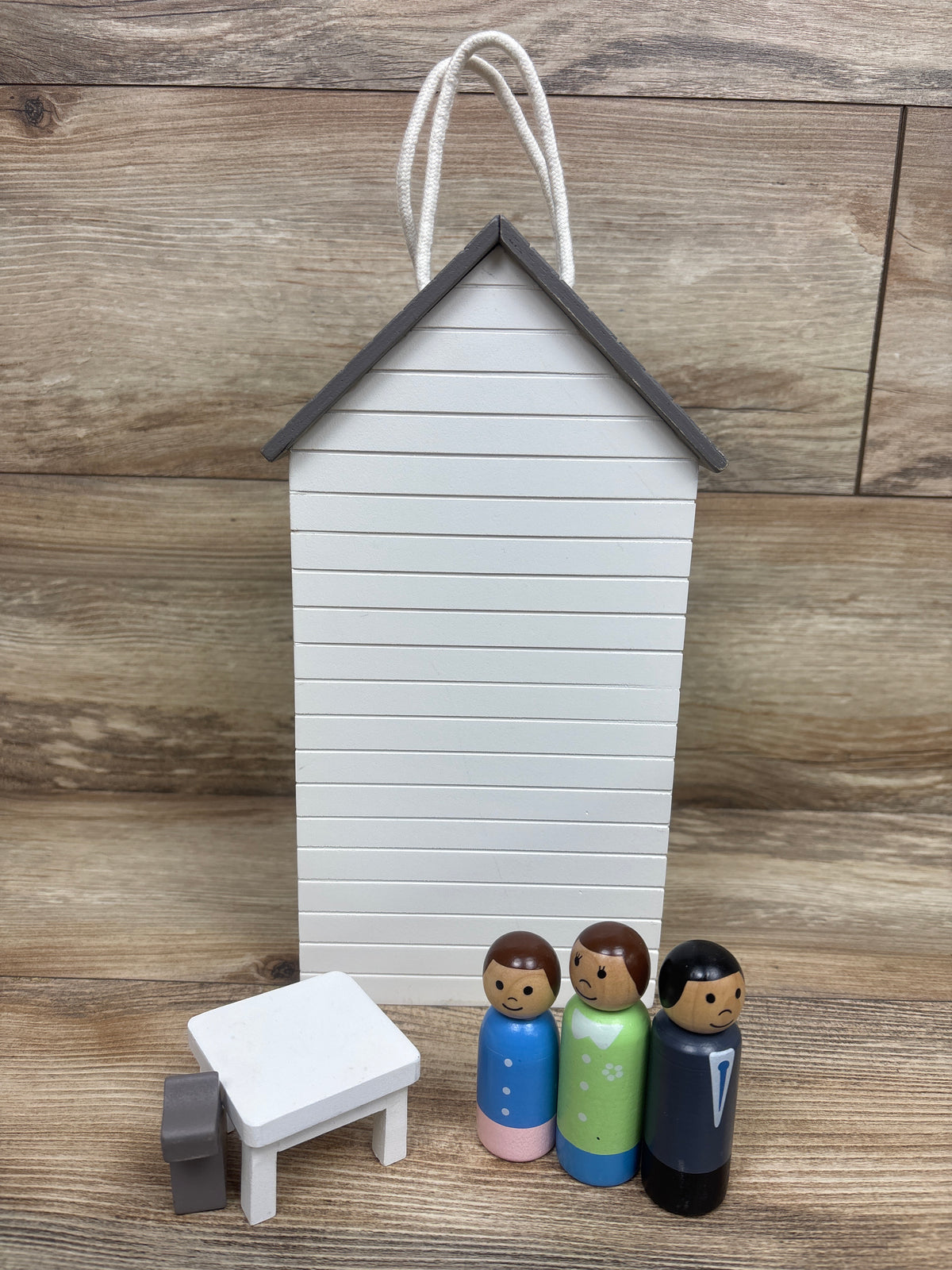 Pottery Barn Kids Take-Along Wooden Dollhouse with 7 Play Pieces