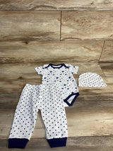 3pc Star Print Bodysuit + Pants + Hat White sz 9m