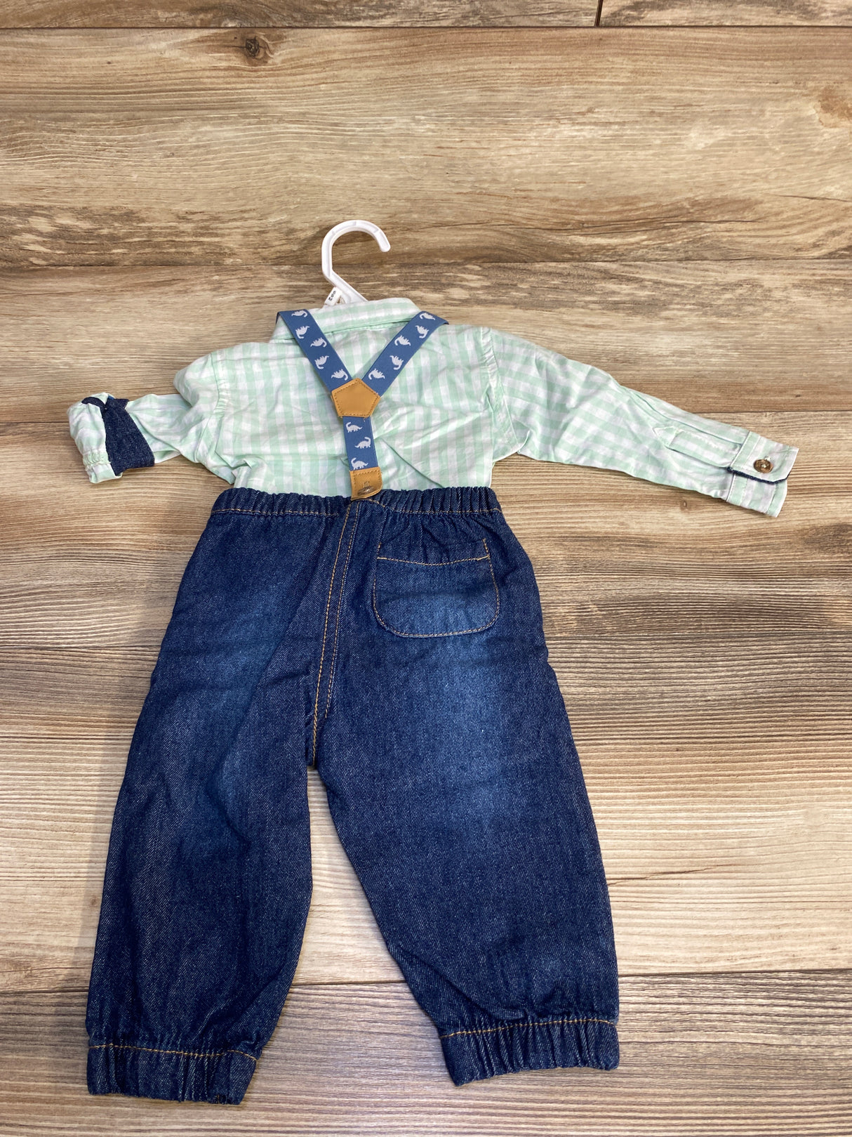 NEW Little Lad 4pc Gingham Suspender Set Green sz 6-9m