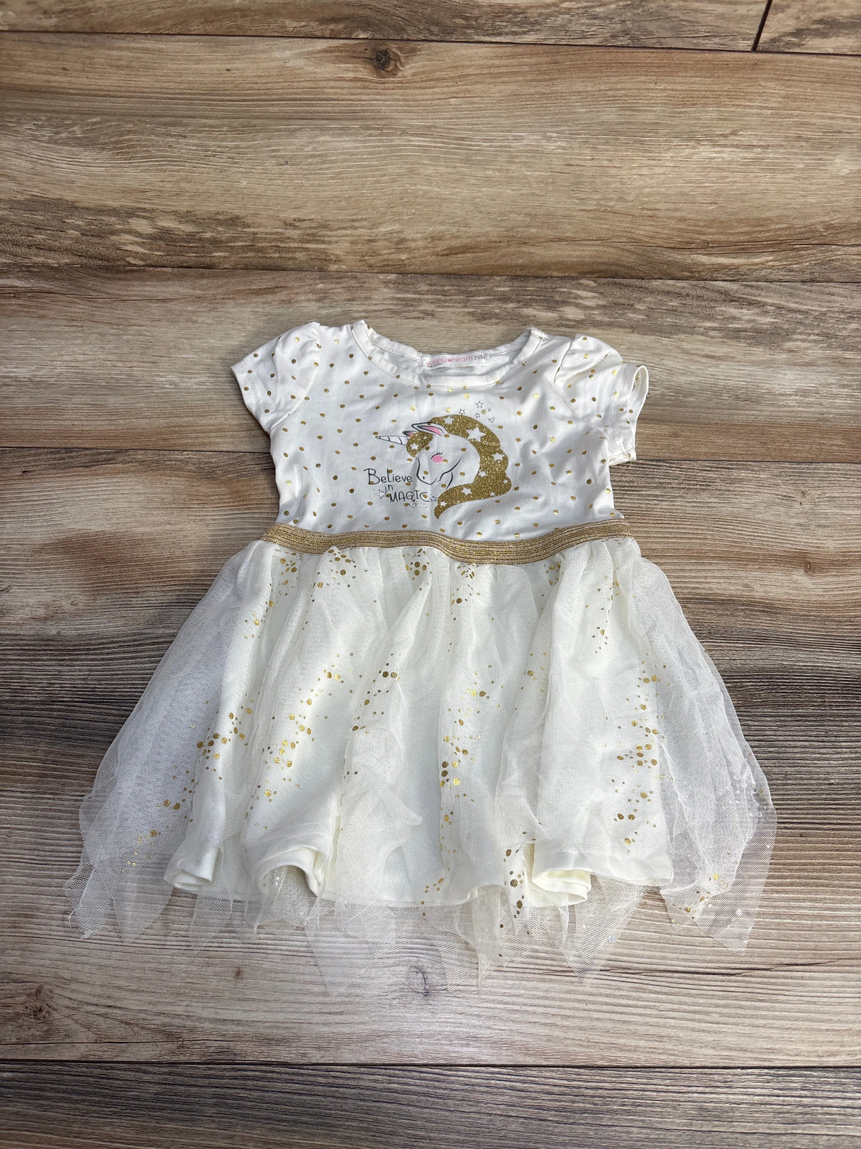 Young Hearts Unicorn Tulle Dress White sz 24m