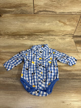 Disney Baby Gingham Button Up Mickey Mouse Bubble Romper Blue sz 1-3m