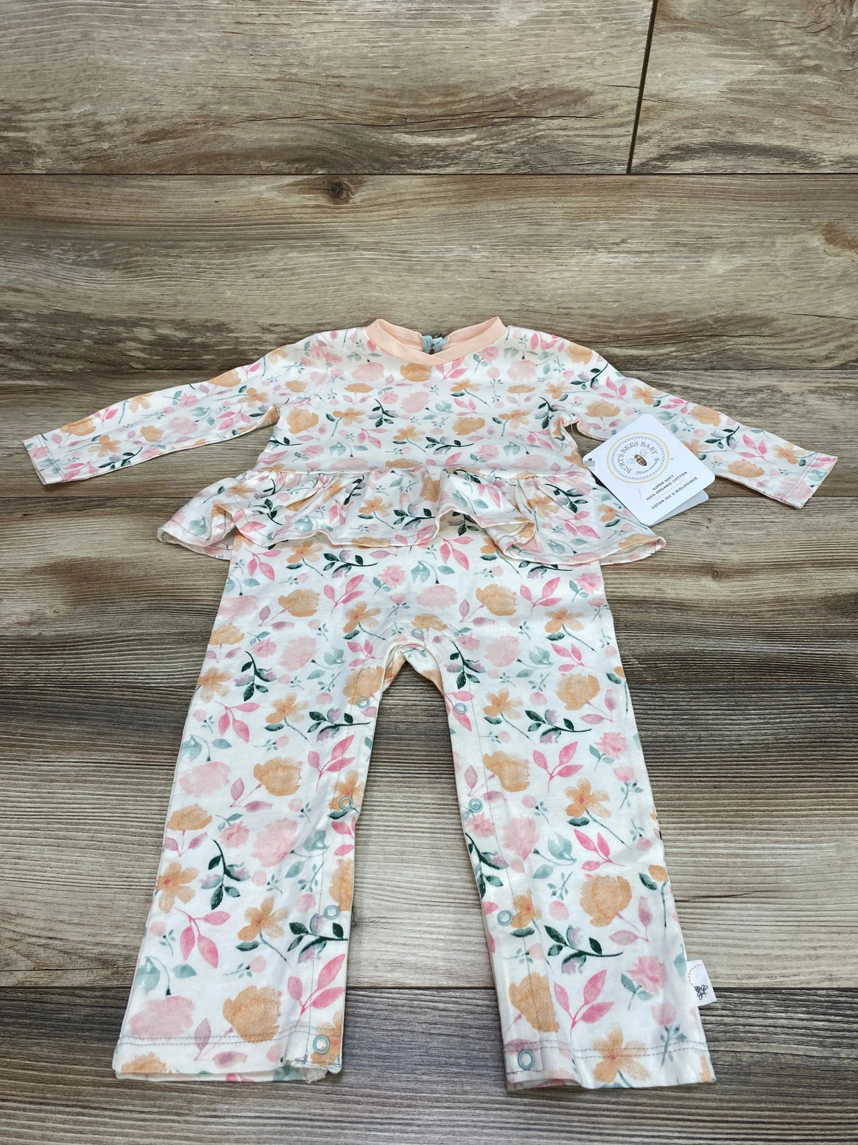 NEW Burt's Bees Baby Organic Floral Jumpsuit White sz 12m