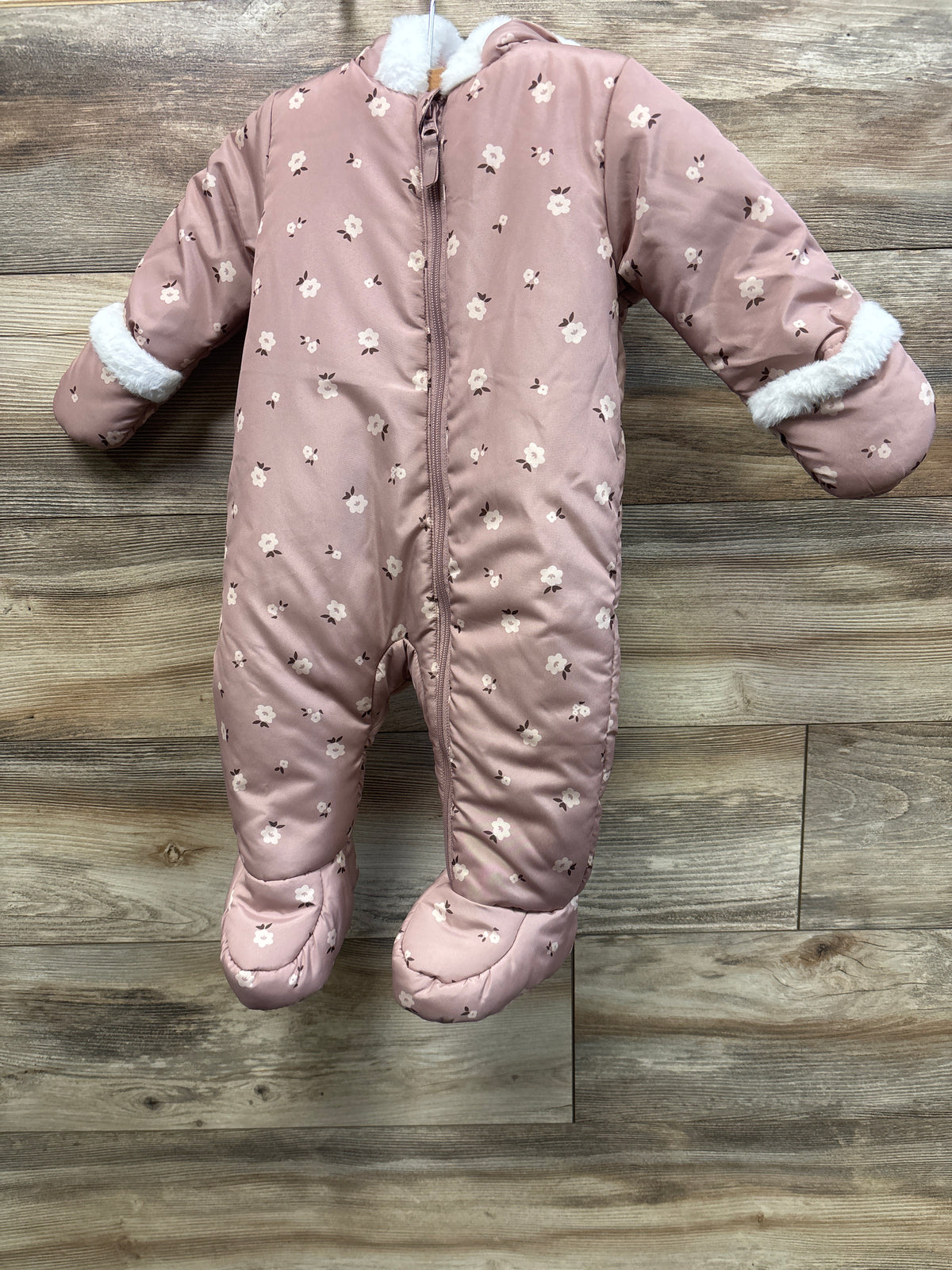 First Wish Faux-Fur Lined Puffer Snowsuit Bunting Pink sz 9-12m
