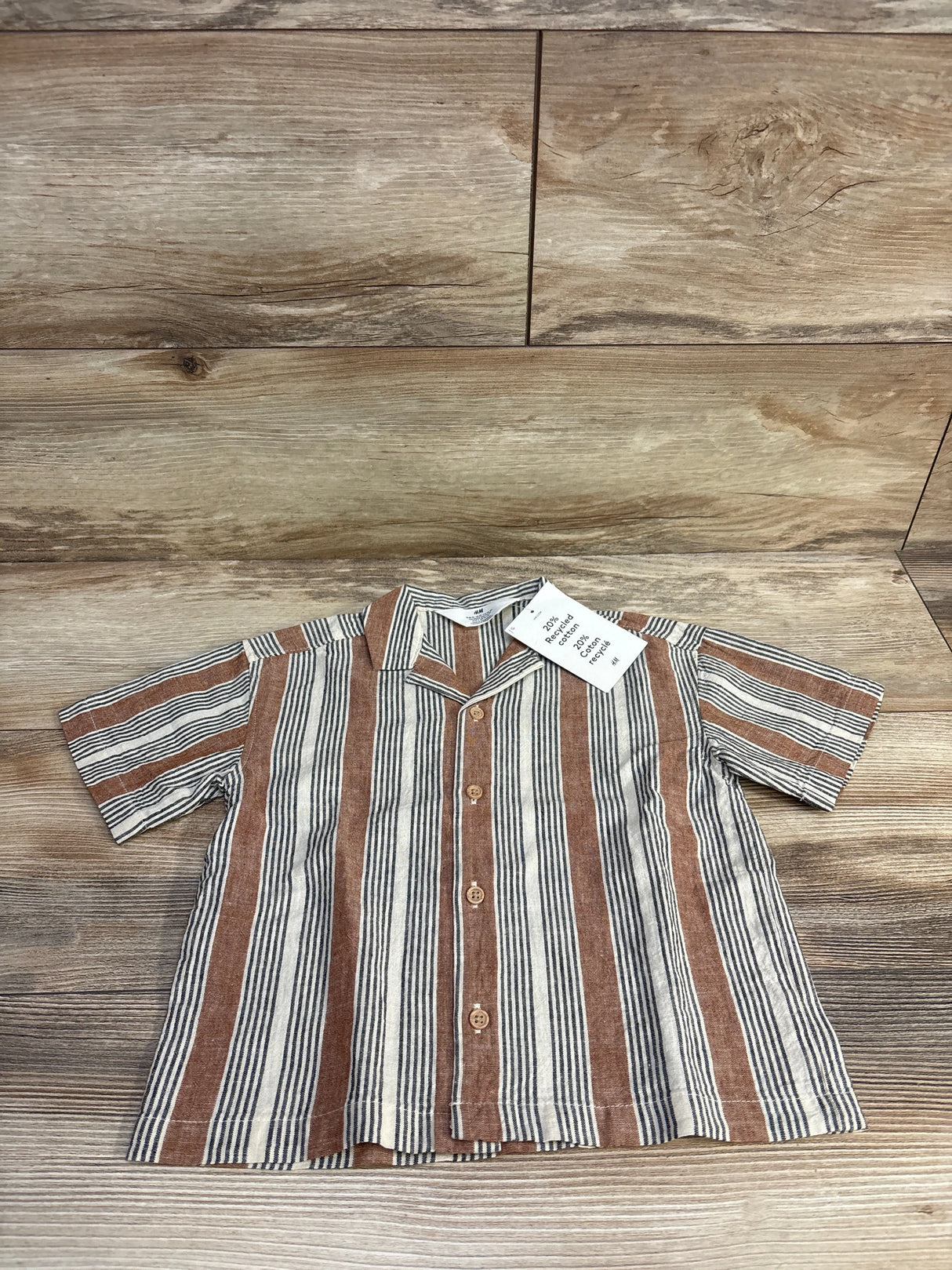 NEW H&M Striped Linen Blend Resort Shirt Beige sz 2T