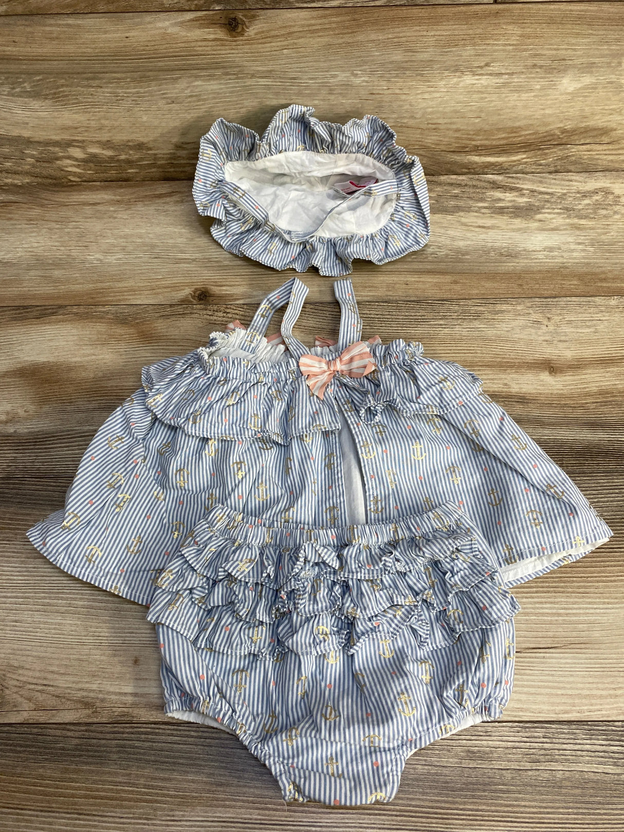 Tommy Bahama 3pc Striped Top + Bloomers + Hat Blue sz 12m - Me n Mommy To Be