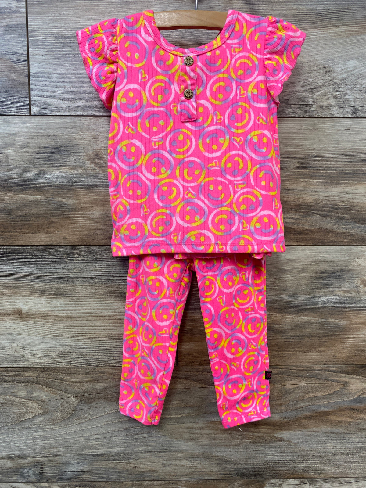 Delis*s 2pc Smiley Face Henley Shirt & Skeggings Set Pink sz 18m