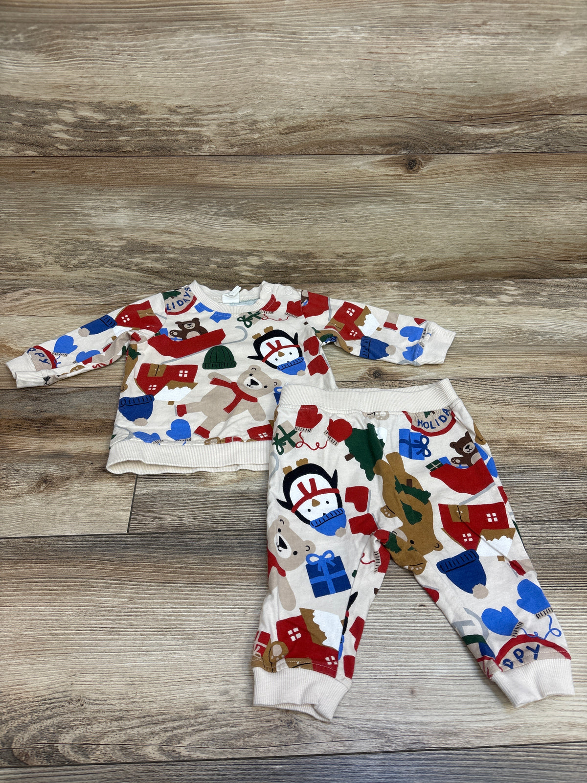 H&M 2pc Christmas Pullover Sweatshirt & Pants Set Tan sz 6m