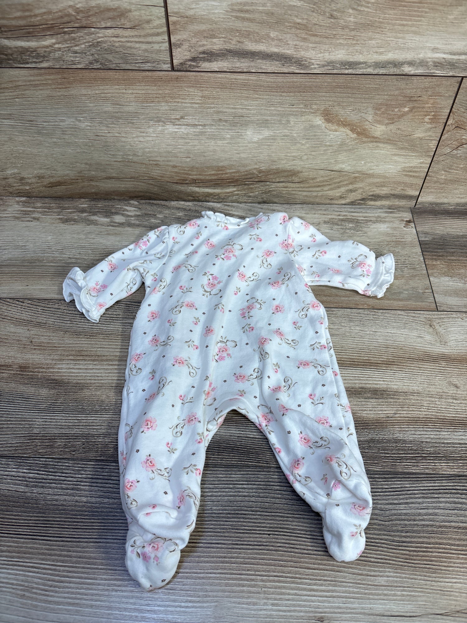 Little Me Floral Ruffle Sleeper White sz Newborn