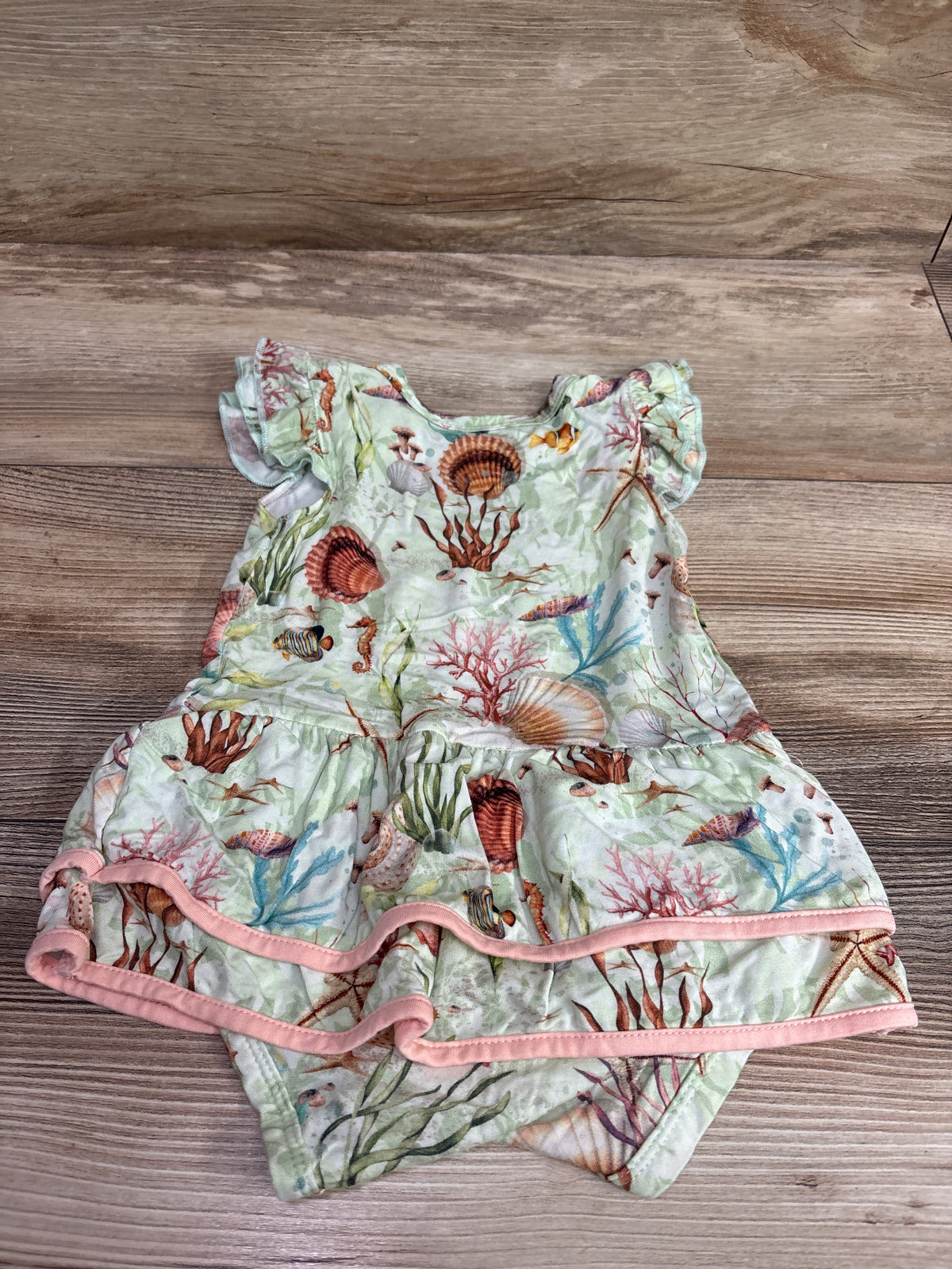 Cuddles N Giggles Sea Animal Bamboo Bodysuit Twirl Dress Green sz 6-12m