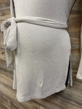 Sonoma Maternity Rib Knit Long Sleeve Waist Tie Shirt Beige sz Small