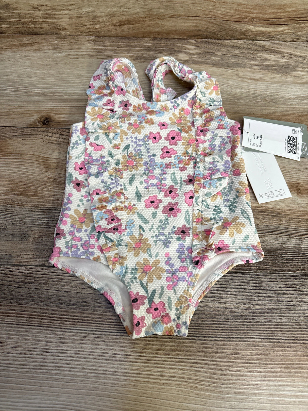 NEW H&M 1pc Floral Ruffle Swimsuit White sz 9m - Me n Mommy To Be