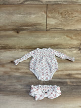 Daisy Fuentes 2pc Smocked Floral Bubble Romper & Headband Set White sz 3/6m