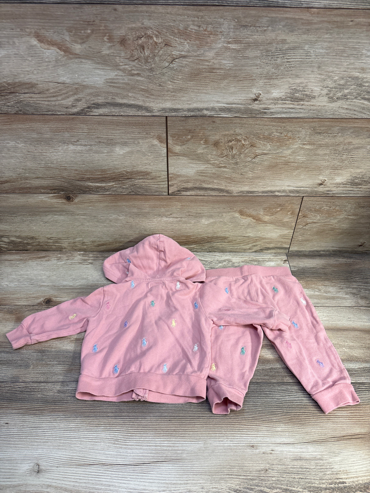 Ralph Lauren 2pc Embroidered Logo Full-Zip Hoodie & Joggers Pink sz 12m
