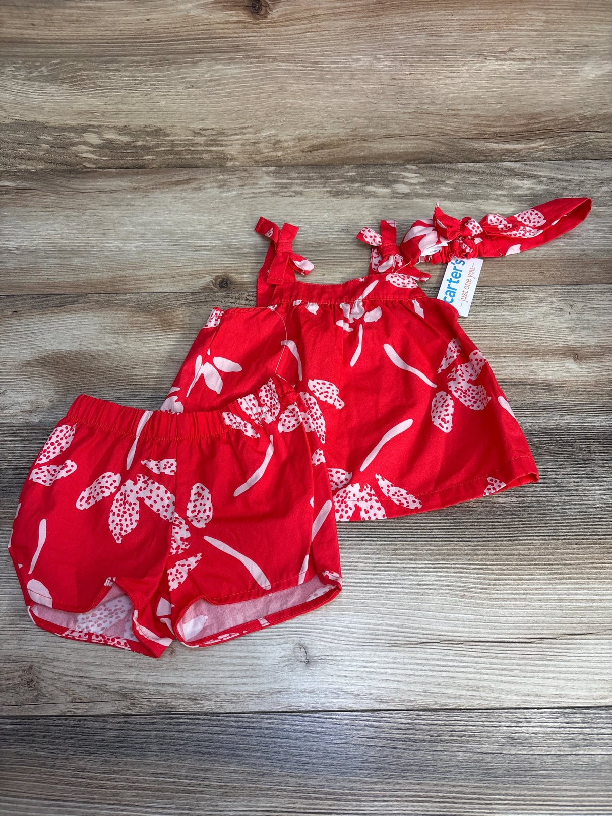NEW Just One You 3pc Floral Top + Shorts + Headband Red sz 9m - Me n Mommy To Be