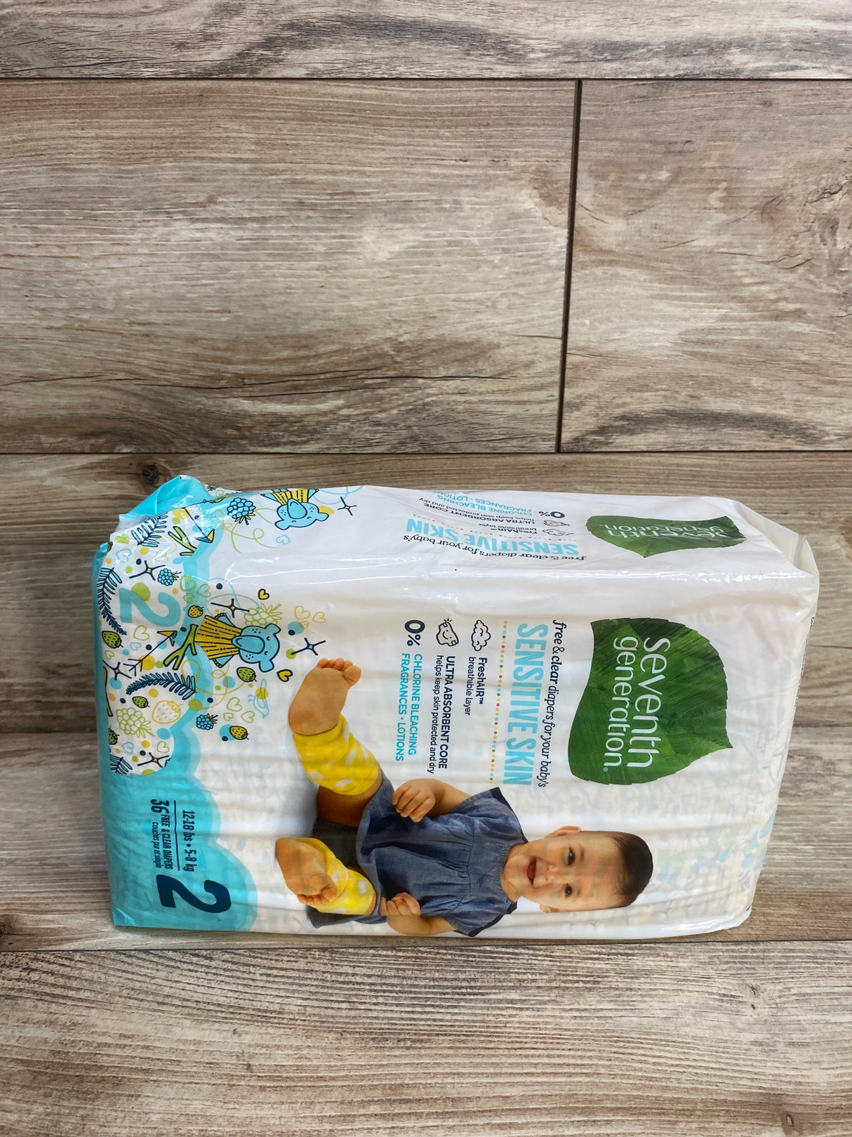 NEW Seventh Generation Free & Clear Diapers Size 2 36ct.