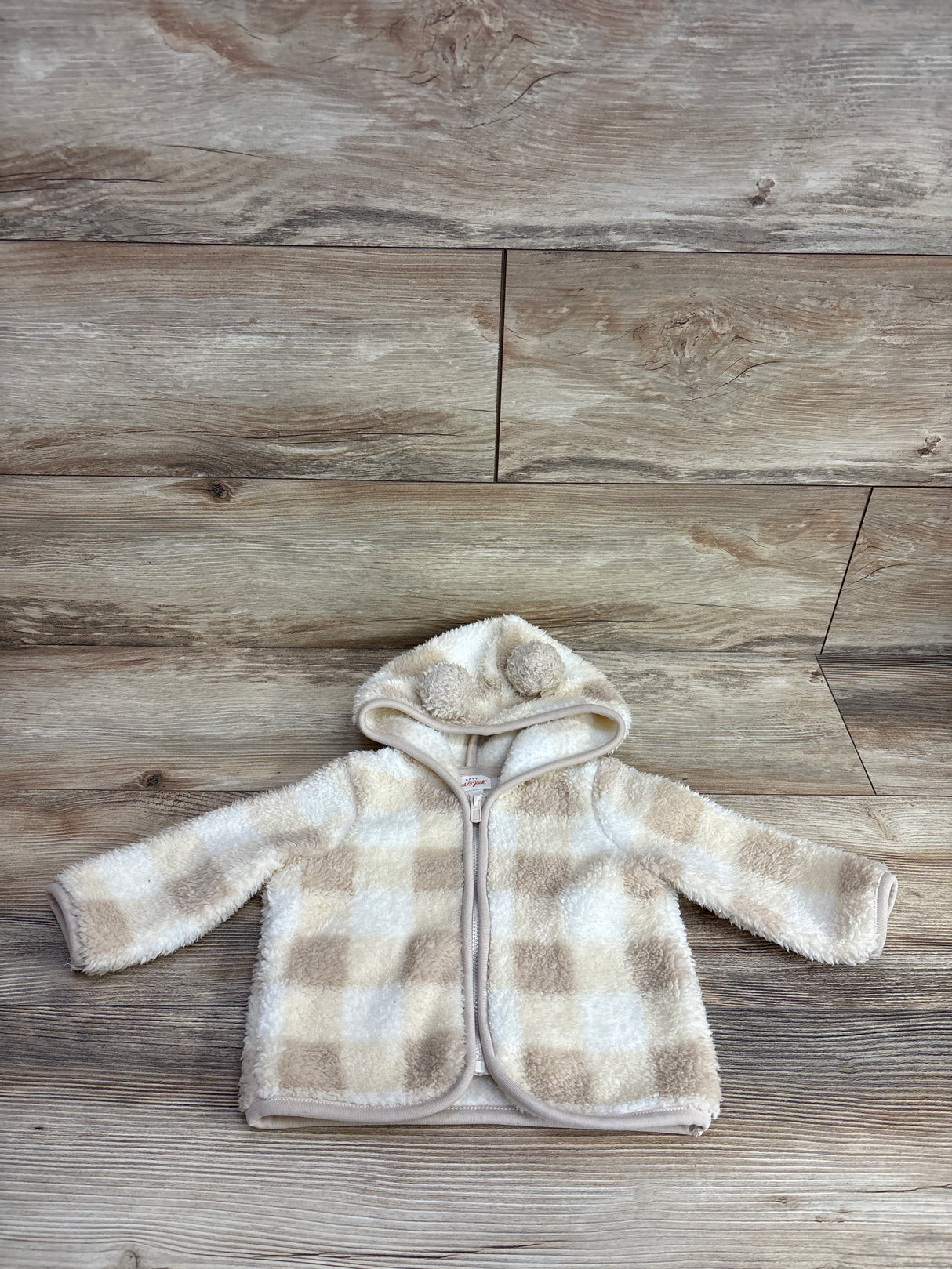 Cat & Jack Full Zip Checkered Plush Jacket Beige sz 6-9m