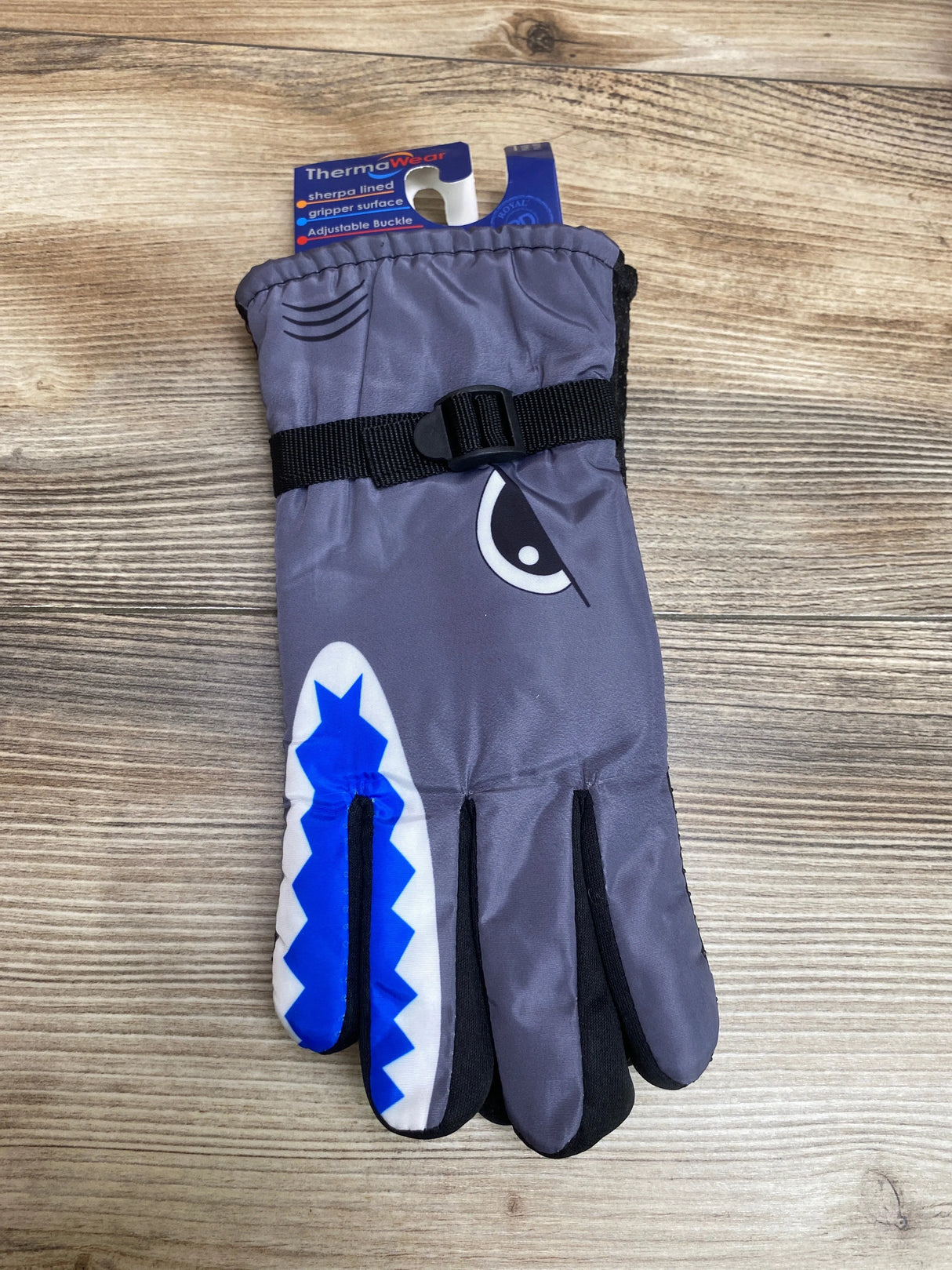 NEW ThermaWear Kid's Shark Winter Ski Gloves Grey