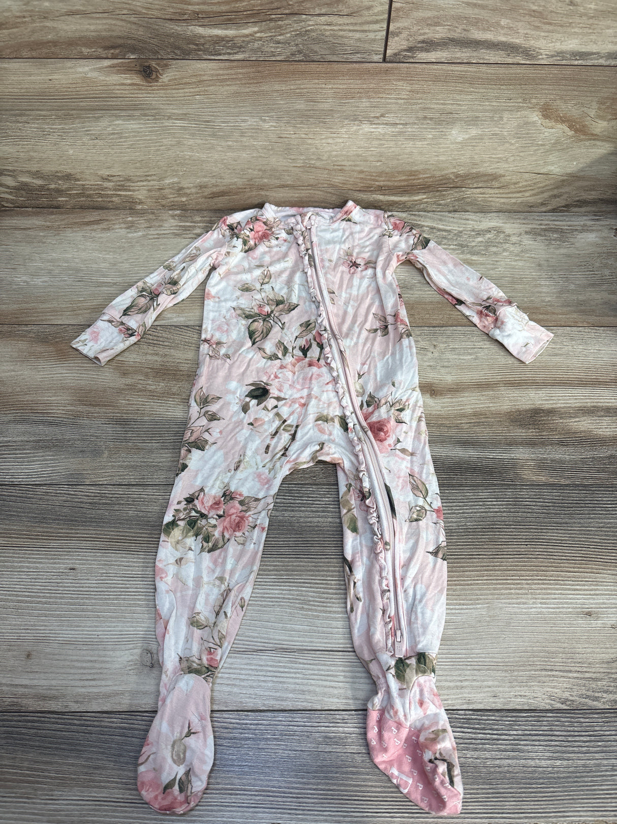 Posh P Vintage Pink Rose Footie Ruffled Zippered One Piece sz 12-18m