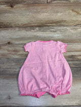 Back view of Simple Joys striped shortie romper pink 0-3M with ruffled sleeves, elastic leg openings and snap crotch