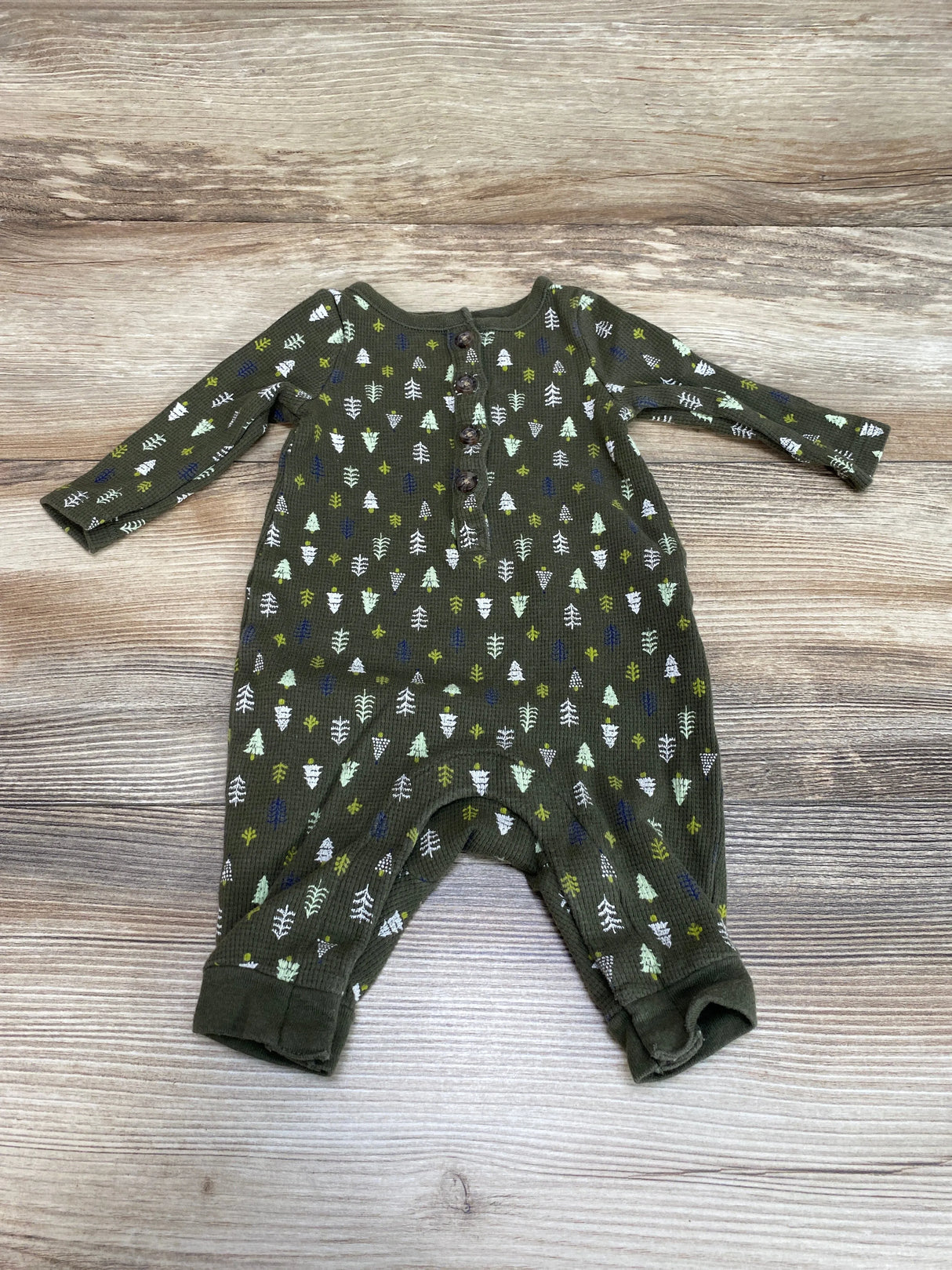 Old Navy Henley Coverall Trees Pattern Green Sz 0-3m