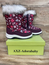 NEW Adorababy Girls Snow Boots Mid Calf Winter Fur Boots Purple Sz 12c