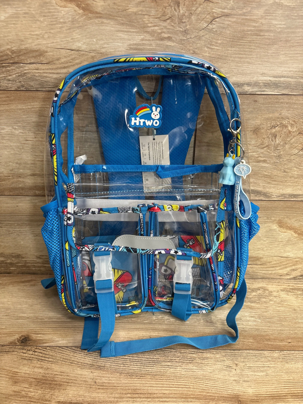 NEW HTWO Clear Backpack for Kids, School, Stadium Events, Cute Bookbag (Dark Blue)