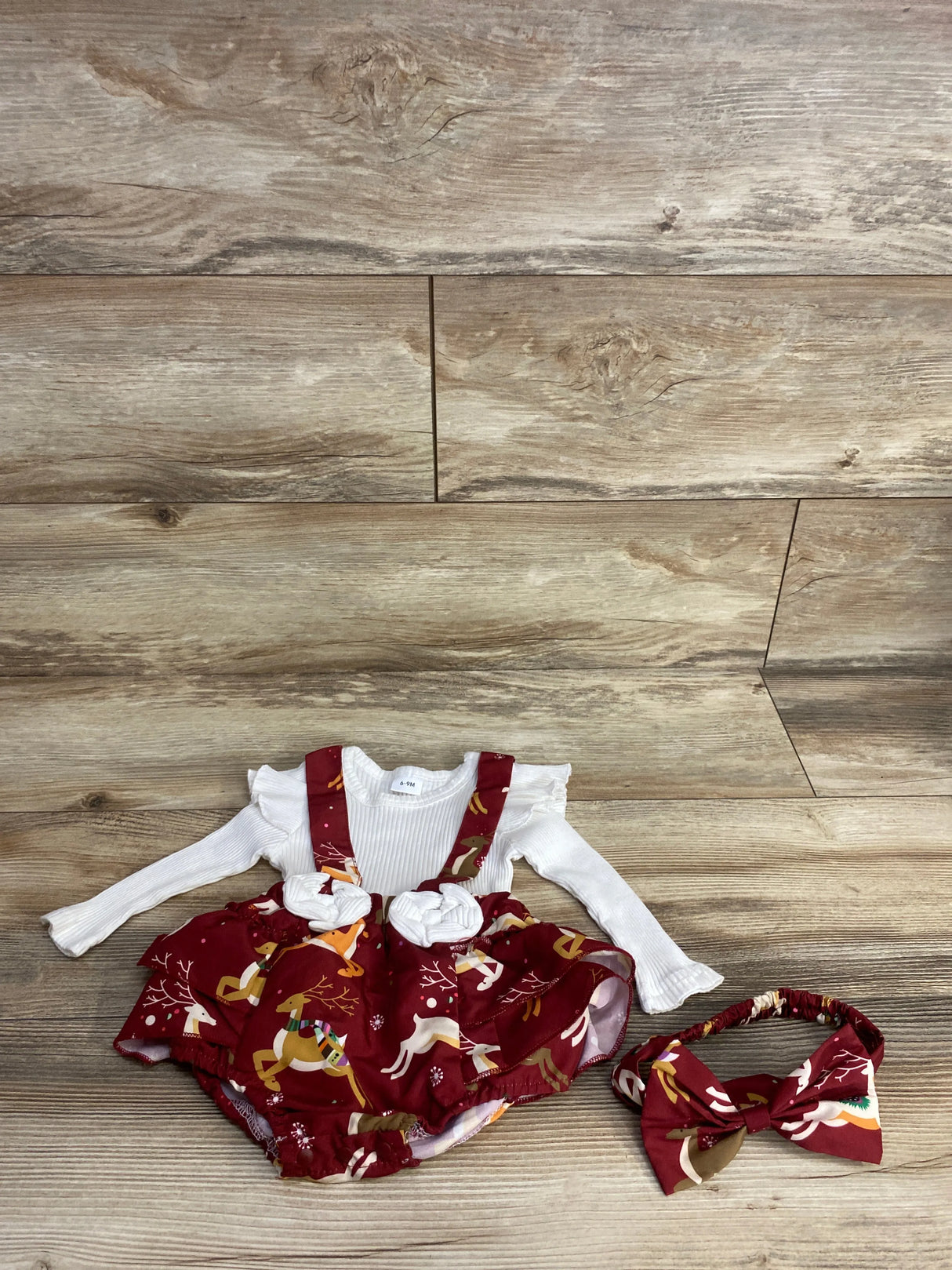 3pc Ribbed Christmas Bodysuit Dress Set White sz 6-9m