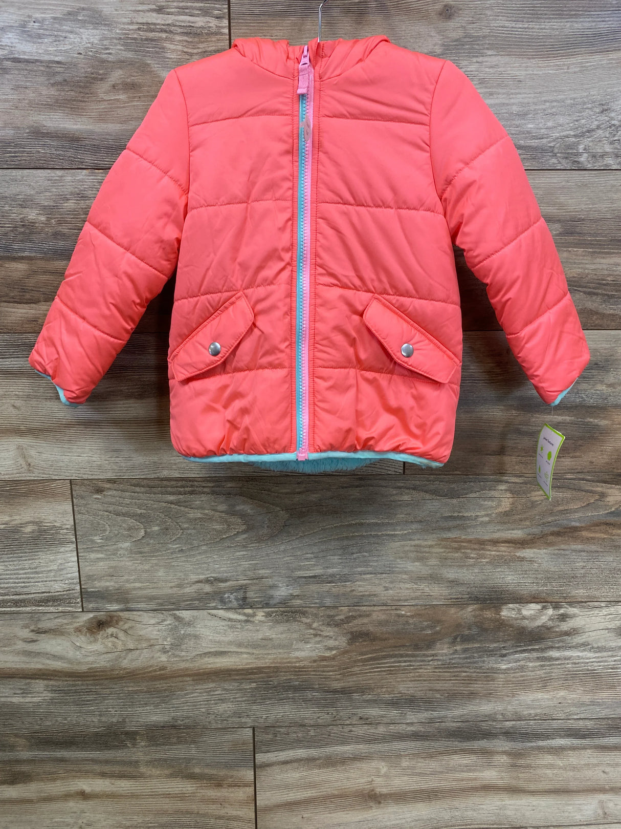 NEW Carter's Full Zip Faux Fur Puffer Jacket Pink sz 4T