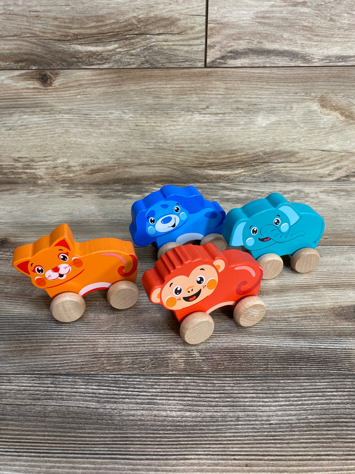 Wooden Animal Wheel Vehicles 4pk