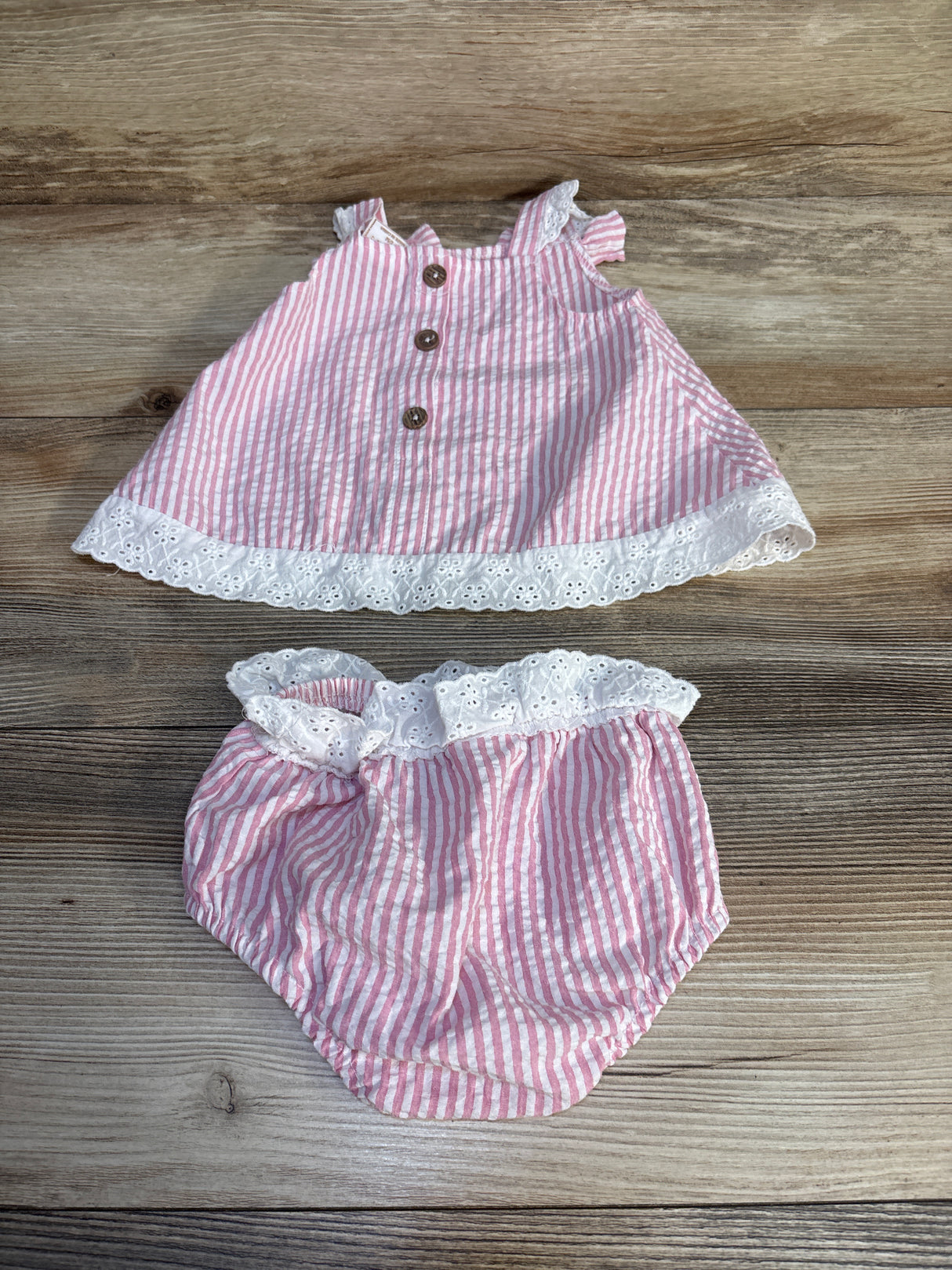 Just Lizzy Striped Eyelet Trim Shirt & Bloomers Set Pink sz 12m