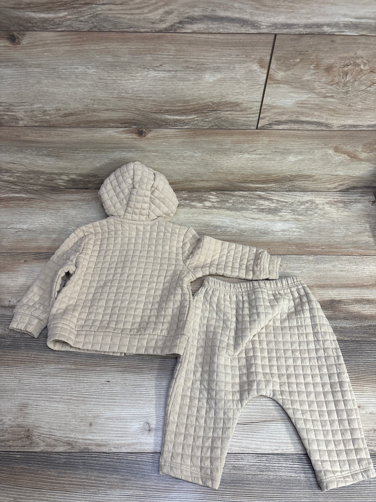 Baby Gap 2pc Quilted Bear Full Zip Hoodie & Joggers Set Tan sz 6-12m